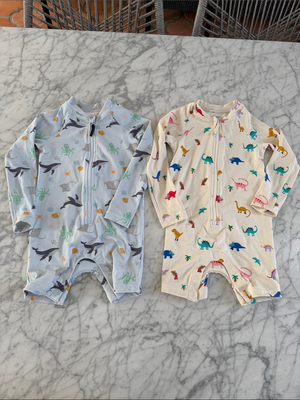QUINCE 3T Long Sleeve Zip-Up Rash Guard One-Piece Bundle Dinosaurs Sea Life